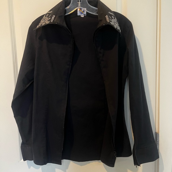 Royal Highness Black Zip Western Show Shirt, Design Crystal Collar Size XL - Picture 5 of 10